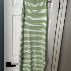 Green and White Striped Sleeveless Dress